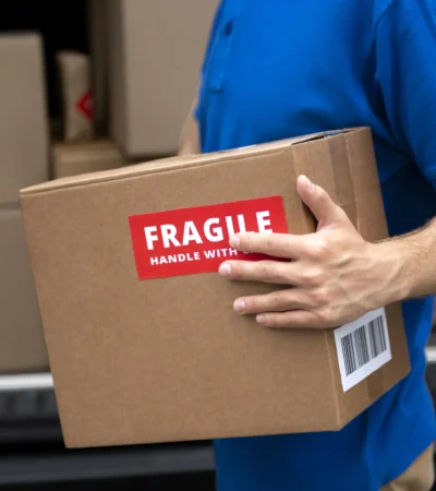 Especialista en mudanzas embalando y transportando objetos frágiles y de alto valor